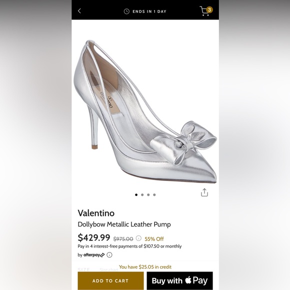 VALENTINO WOMEN'S LEATHER METALLIC DOLLYBOW PUMPS SILVER - Picture 2 of 16